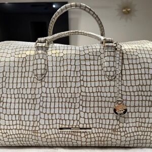 Brahmin Silver and Gold Crocodile-Embossed Satchel